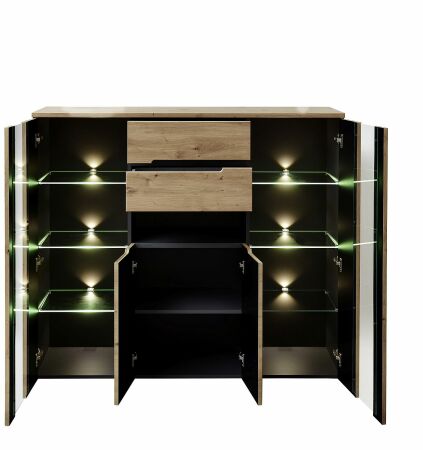 Nbytek do obvacho pokoje VANCOUVER_ highboard 1K G6 GH 21_ rozmry /v/h_ 145/127/38 cm_ vetn LED osvtlen_ oteven_ obr. 12